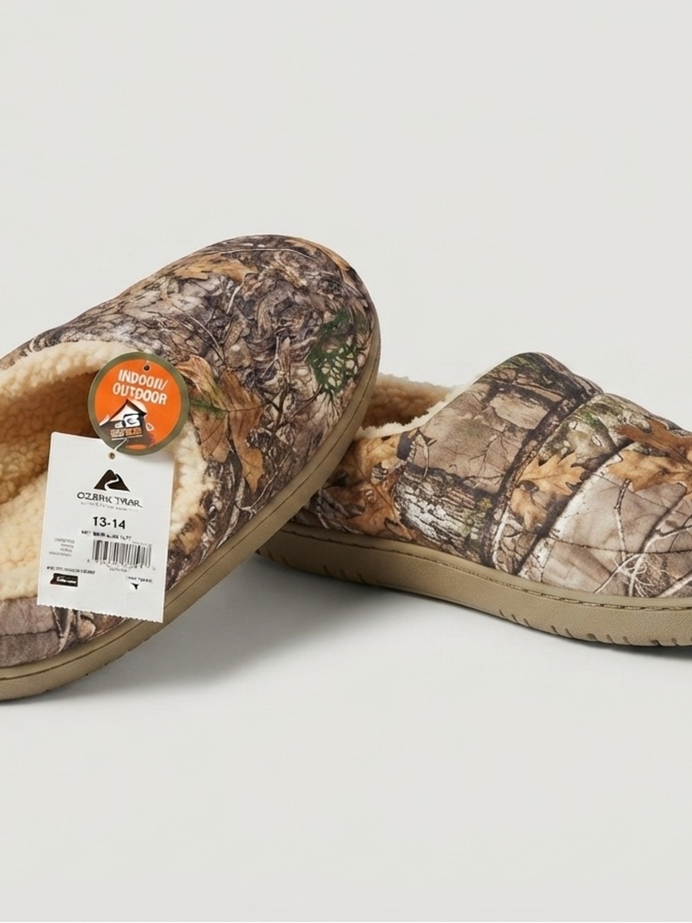 Ozark Trail Realtree Camo Slip-On Sherpa Slippers - Tan/Cream